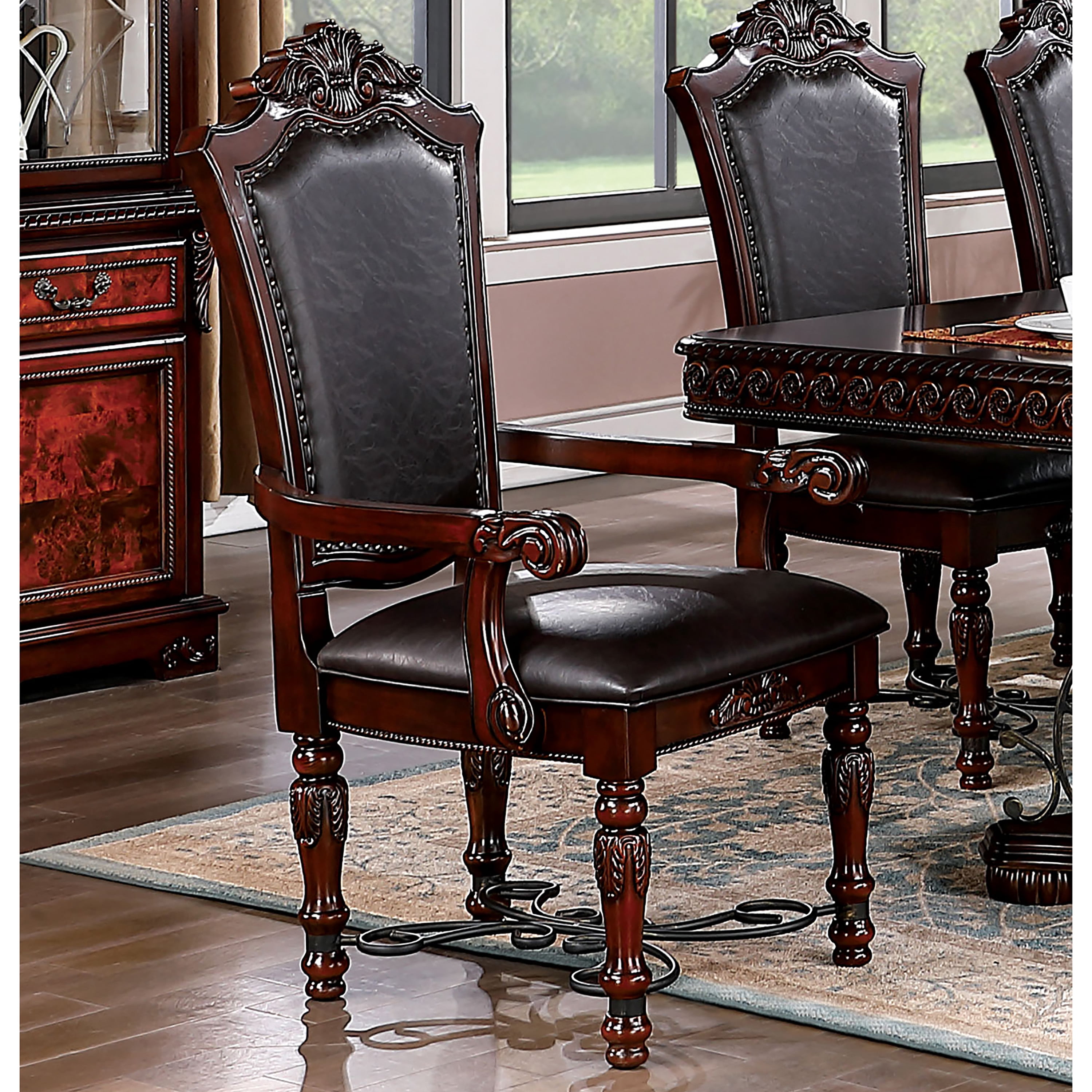 Furniture of America Cato Padded Faux Leather Indoor Armchairs, Brown Cherry (Set of 2)