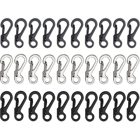 30 Pcs Small Keychain Clip for Keys Carabiner Clip for Keys,Mini Carabiner Clips (Black Silver Gold)