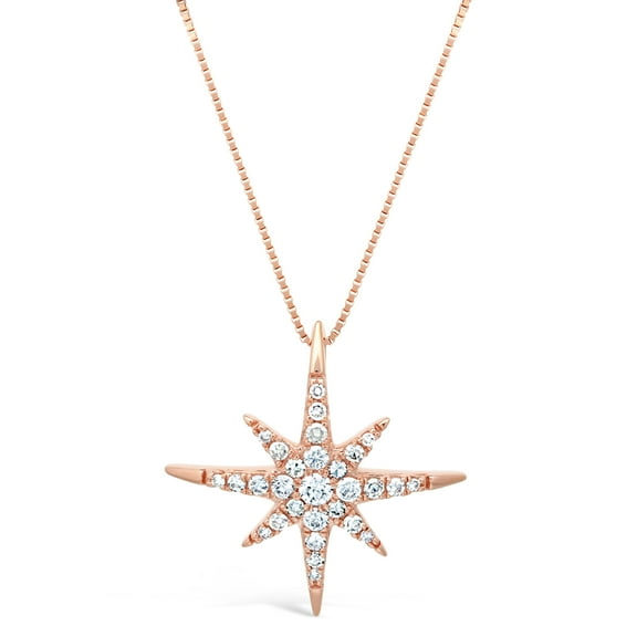 Diamond Accent Star Pendant for Women in 10K Rose Gold on 18 Inch Box Chain