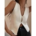 thumbnail image 4 of Womens Vintage Knittd Tank Y2k Vest Crop Top Sleeveless V-Neck Open Front Button Crochet Knit Vests White S, 4 of 8