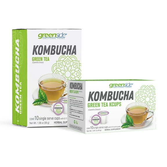 Greenside (Pack of 2) Kombucha Green Tea – Herbal Antioxidant Probiotic -Gut Health (20 Single Serve Cup - (0.106 oz/3 gram each)