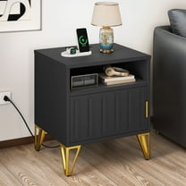DEXTRUS Nightstand with Storage & Charging Station, End Table for Living Room, Black