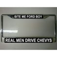 thumbnail image 1 of Bite Me Ford Boy Real Men Drive Chevys Photo License Plate Frame Free Screw Caps incl, 1 of 1