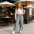 thumbnail image 5 of NAISIBABY Girls Cotton Linen Pants, with Pockets Wide Leg Drawstring Kids Baggy Lightweight Casual Pants Gray Size 14, 5 of 9