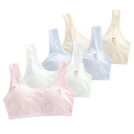 4 Pack Girls Padded Training Bras Flex Fit Seamless Breathable Straps Kids Bra Sports Bras for Girls 10-16