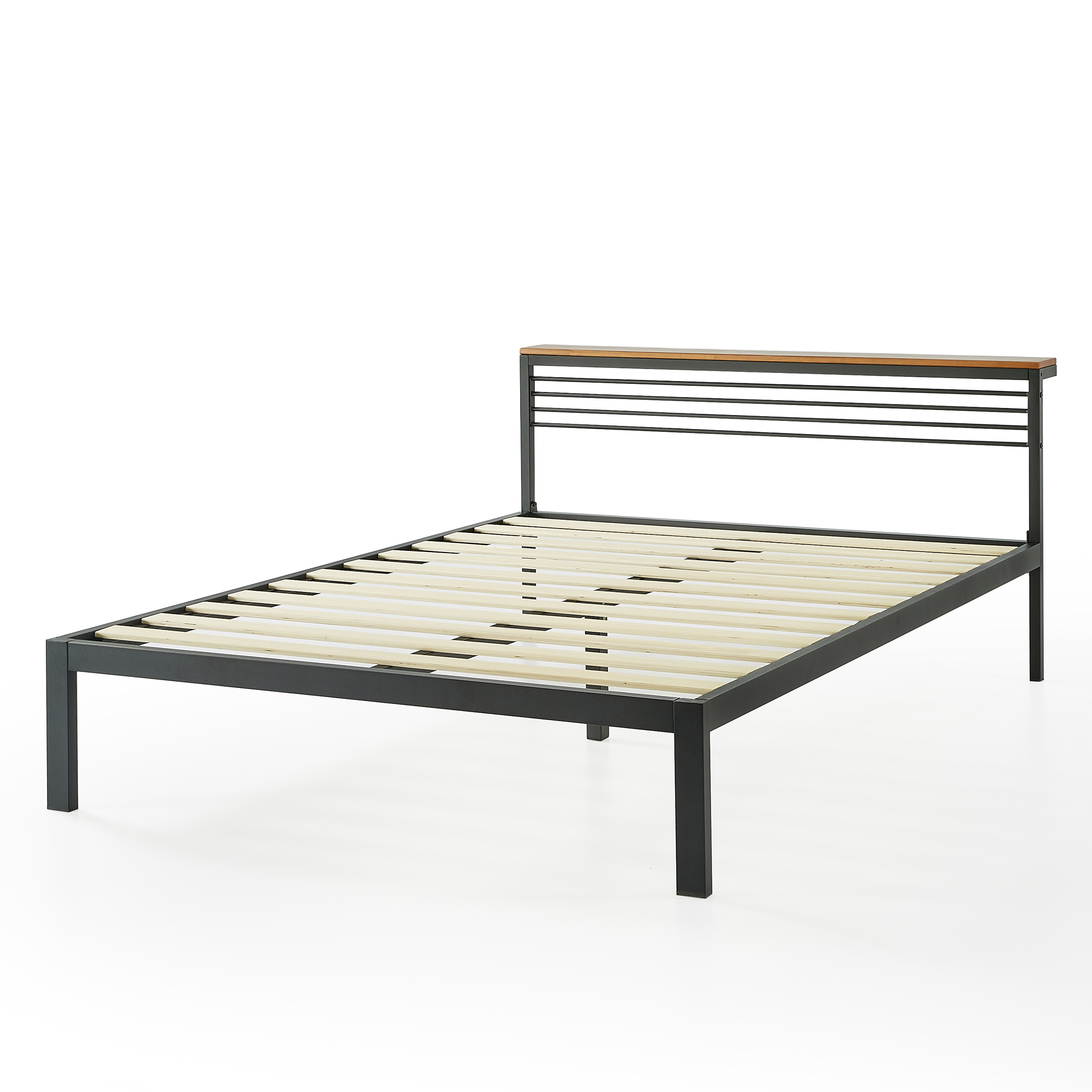 Mellow Hylle Metal Platform Bed with Headboard Shelf, King
