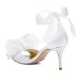 thumbnail image 3 of XYD Women Open Almond Toe Mid Heels Bowknot Ankle Strap Sandals Romantic Lace up Wedding Dressy Shoes Size 6.5 Ivory, 3 of 4