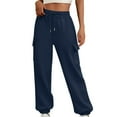 thumbnail image 2 of Women's Casual Pants Ladies' Solid Color Casual Leg Binding Loose Casual Workwear Wide Leg Straight Leg Pants Long Pants Navy L, 2 of 9