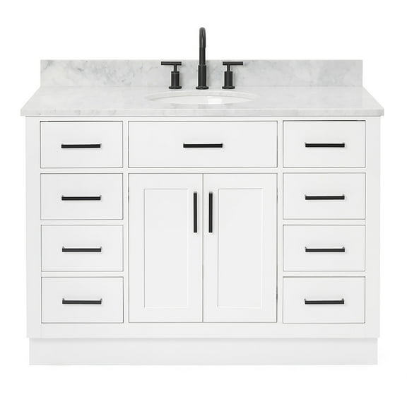 Ariel Hepburn 49 In. Oval Sink Vanity With Carrara White Countertop In White