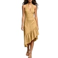 thumbnail image 2 of Women's 2026 Fit And Flare Dress V-Neck Casual Sundresses Dress Women's Fashion Crewneck Loose Half Sleeve Solid Knee-Length Dress Yellow L, 2 of 6