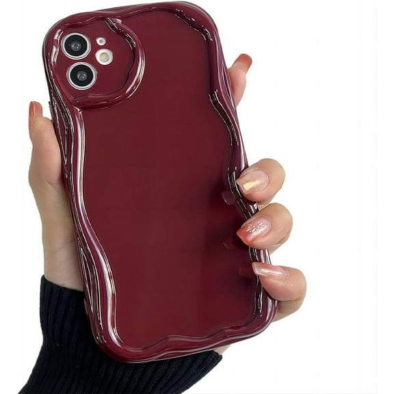 Compatible with iPhone Case,Soft TPU Curly Wave Shape Design,Sleek Water Ripple Camera Lesn Protective Soft Shockproof Cover Phone Case (Wine Red,iPhone 14 Plus)