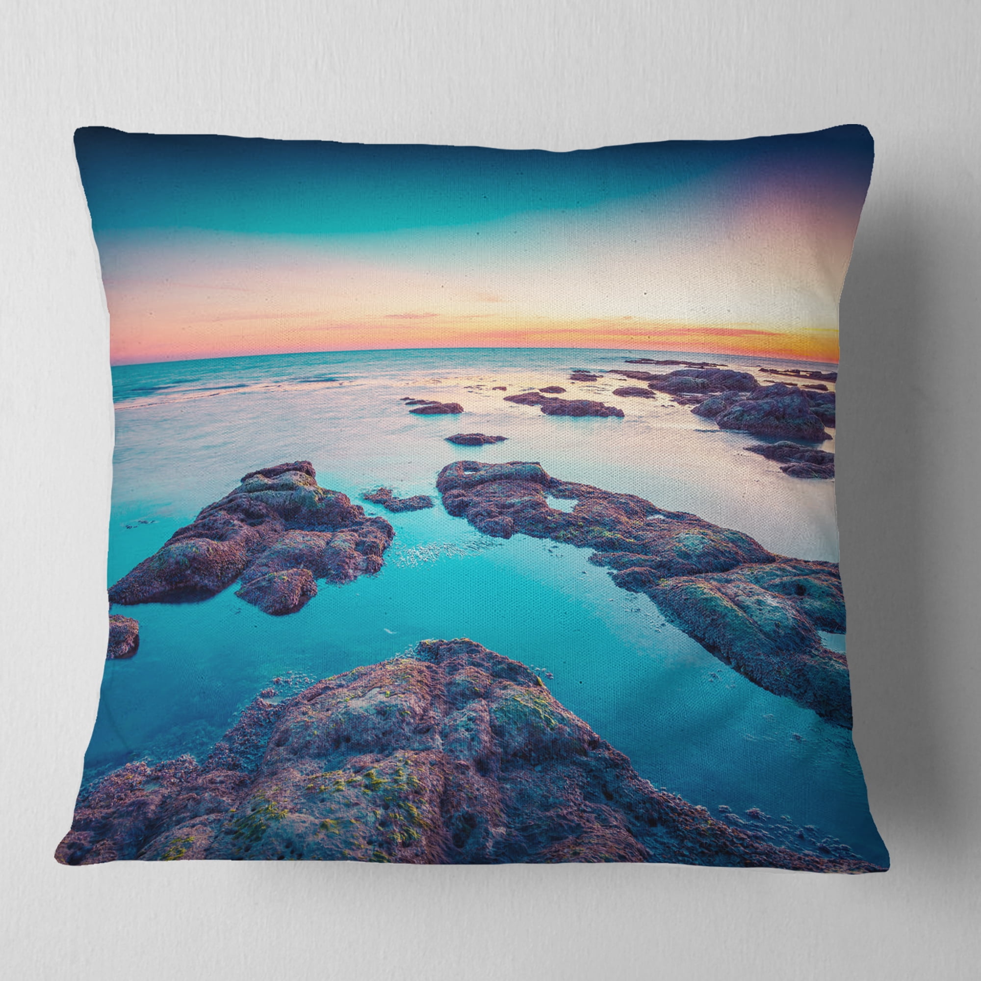 Designart Blue Sicily Island - Seascape Photography Throw Pillow - 18x18