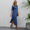 thumbnail image 6 of Fesfesfes Women Dress Casual Solid Turndown Neck Long Sleeve Loose Dress Fall Blouse Tops or, 6 of 8