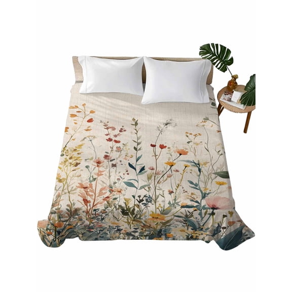 Vintage Botanical Flat Sheets Only Full Size, Soft Breathable Bed Top Sheets for Mattress, Spring Floral Summer Botanical Rustic Luxury Bedding Flat Sheets for Home Hotel Bedroom Bed Protection