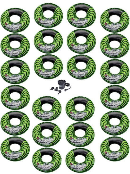 Intex River Rat Inflatable Floating Tube Raft (Set of 24) & Quick Fill Air Pump by Intex
