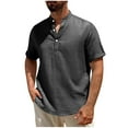 thumbnail image 2 of COSFO V Neck Casual Shirts for Men Black Cotton Linen Short Sleeve Basic Tops Classic Fit Button with Pockets Pullover Mens Classic T-Shirt, 2 of 7