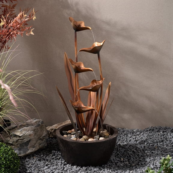 Tiered Leaves Stainless Metal Fountain Outdoor 35" H