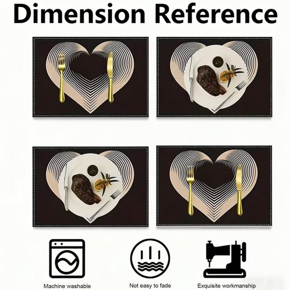 Gold & Black Heart-Patterned Placemats - Stain-Resistant Heat-Insulating Table Decor, Concise Valentine's Day & Party Placemats, Non-Slip Dining Table Mats for Holiday Gatherings, 17.7*11.8in