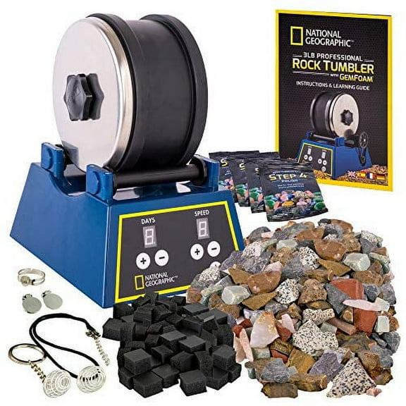 NATIONAL GEOGRAPHIC Ensemble de Gobelet à Roche - Baril de 3 Lb à Très Grande Capacité avec Moteur à 3 Vitesses et Minuterie de 9 Jours, Comprend des Roches pour le Tumbling et du Gravier Polisseur de Roche, Gobelet à Roche pour Adultes et Enfants
