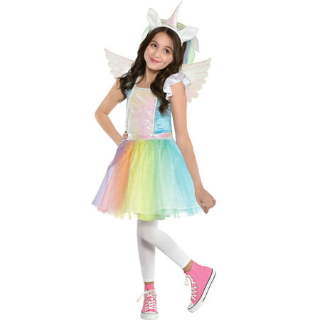 Party City Iridescent Rainbow Unicorn Costume for Children, Includes Dress, Horn Headband, and Wings