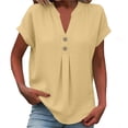 thumbnail image 1 of Blusas para Mujeres Casual Verano Color Sólido Botón Abajo Suelto Ajuste V Cuello Blusa Lino Suave Sentir, 1 of 6