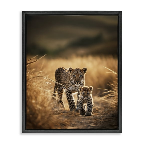 Stupell Industries Cheetah & Cub in Nature Animals Photography Black Floater Framed Canvas Art Print Wall Art, 17 x 21