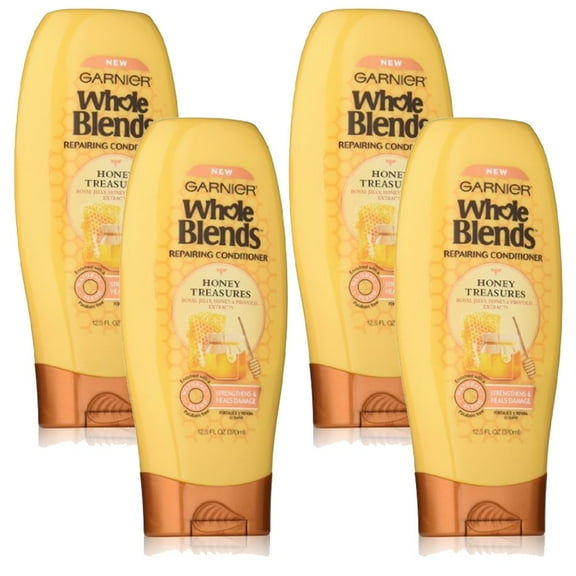 Garnier Whole Blends Repairing Conditioner Honey Treasures, For Damaged Hair, 12.5 Fl Oz (Pack of 4)