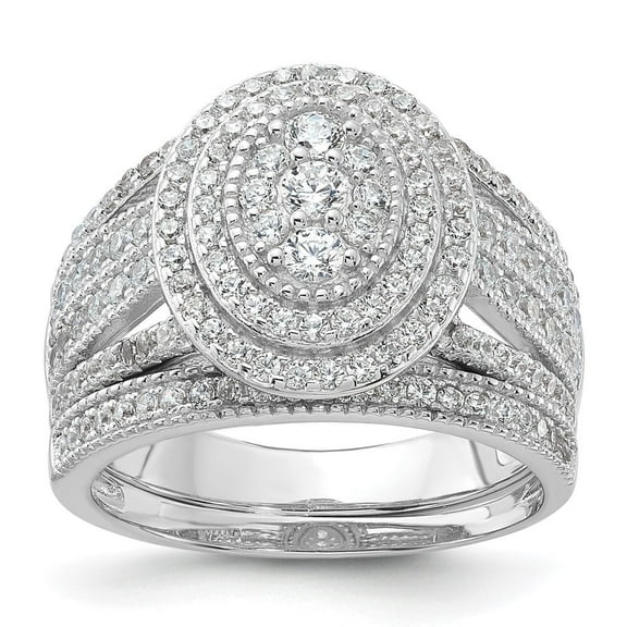 Auriga Fine Jewelry 925 Sterling Silver Rhodium-plated CZ Ring for Women and Band for Women Set Size- 6