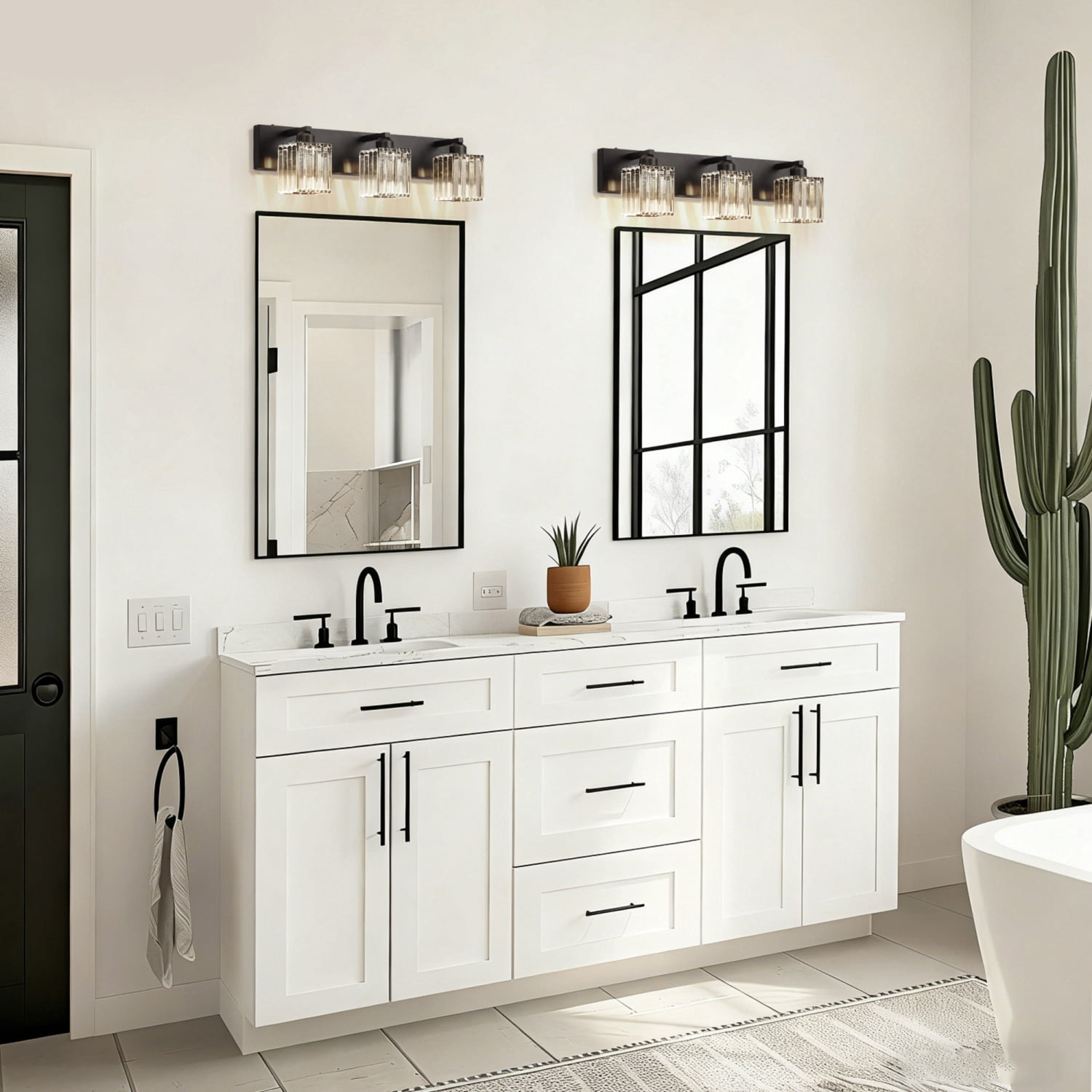 YANSUN 20.4 in Matte Black 3-Light Bathroom Vanity Light with Triangle Glass Shades, Industrial Wall Sconce for Vanity & Mirror Lighting