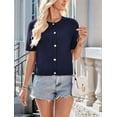 thumbnail image 4 of Womens Summer Short Sleeve Cardigan Cable Knit Cropped Button Down Crewneck Sweater Tops Navy Blue XL, 4 of 8