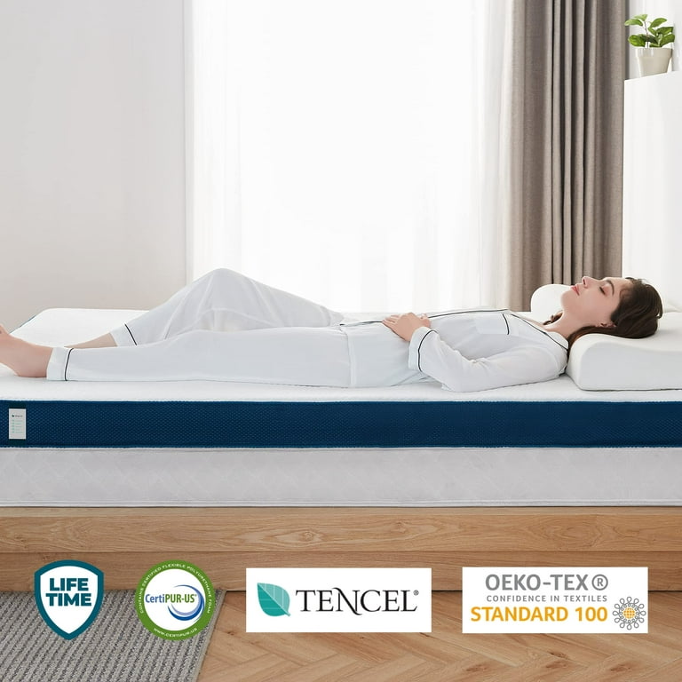 LINSY LIVING Queen Mattress Topper, 3 Inches Dual Layer Firm Memory Foam  for Pressure Relief, Removable and Washable Tencel™ Cover, Adjustable  Straps
