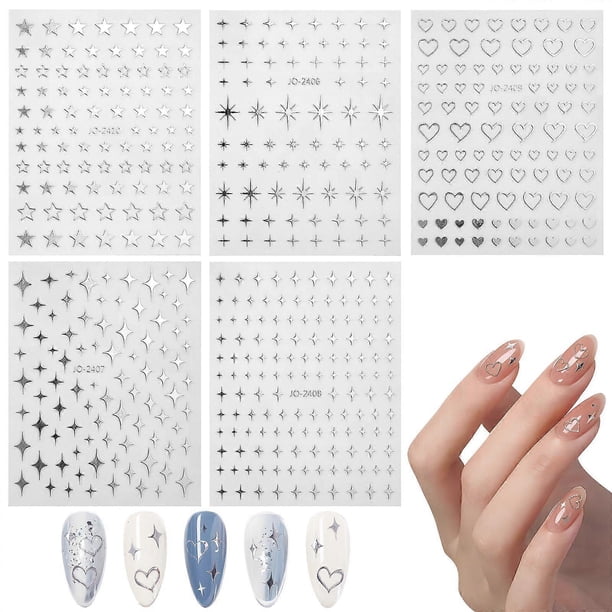 5 Sheets Nail Art Sticker Self-Adhesive Decals For Women Tiny Star Heart Stickers For Nail Art Decoration Manicure Design
