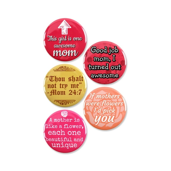 5 Pack - Mother's Day Love Pack Pinback Button Badges - 2.25 Inch