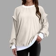 thumbnail image 2 of cfhntfmh Chandail en Molleton Surdimensionné pour Femmes Automne Ample Col Rond Manches Longues Basique Pull Tops à Blocs de Couleur, 2 of 7