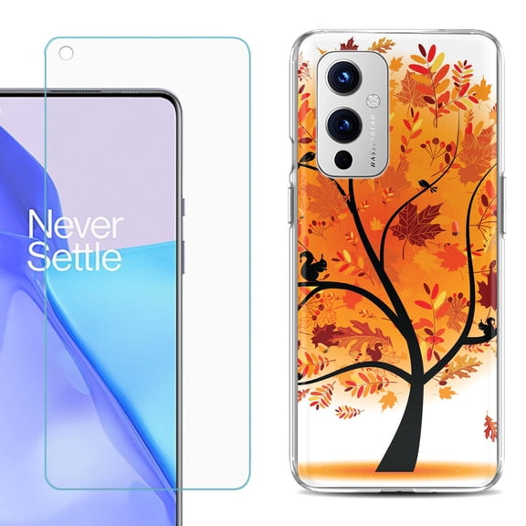 Slim-Fit TPU Phone Case Compatible with OnePlus 9 5G, with Tempered Glass Screen Protector, by OneToughShield ® - Golden Tree