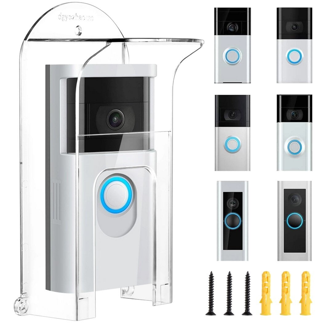 Transparent Door Bell Cover, Rainproof Doorbell Protector, Plastic Door Bell Shield, Weatherproof Doorbell Protective Cover Compatible with Ring 1/2/3/4/Pro/Pro 2/Wired Video Doorbells