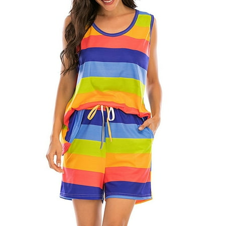 

ELENXS 2pcs Pajama Set Striped Summer Shorts Woman Sleepwear Nightwear