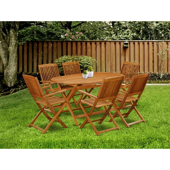 Acacia Patio Dining Set 7Pc Outdoor Furniture Table & Chairs - Coastal Cool