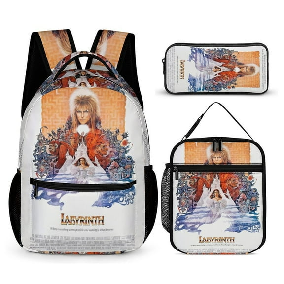 Labyrinth Movie 3 PC Backpack Set Casual School Bag Daypack with Lunch Bag Outdoor Travel Large Capacity BagsOne Size