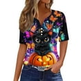 thumbnail image 2 of Jsaierl Women's Halloween Shirts Cute Pumpkin Ghost Graphic Tees Soft V Neck T-shirt Short Sleeve Holiday Blouse Tops Halloween Gifts, 2 of 5