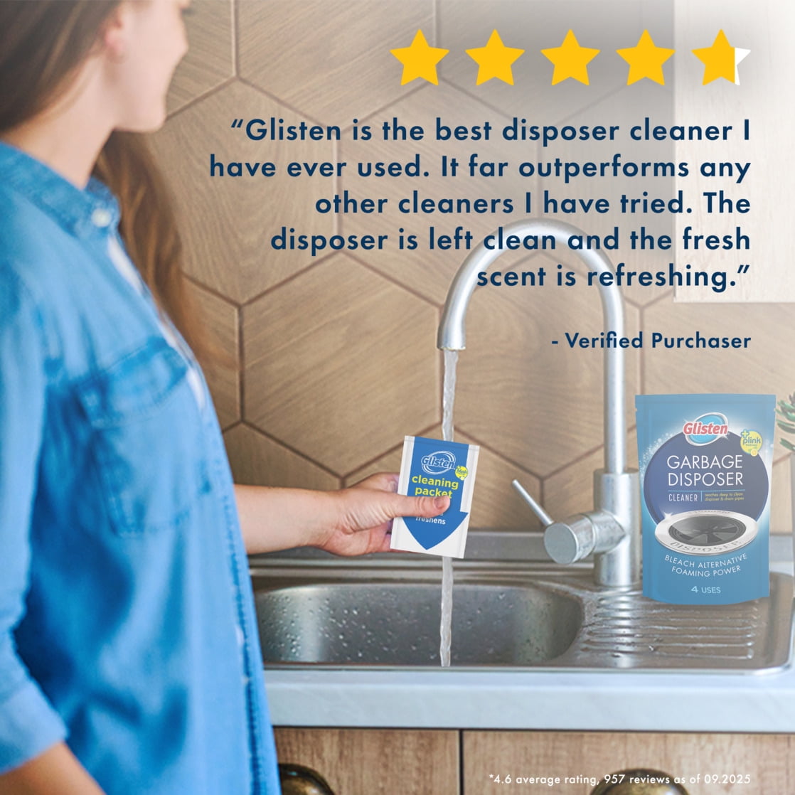 Glisten Disposer Care Cleaner, Lemon Scent, 4 Packets
