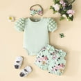 thumbnail image 2 of Baby Outfits Girl Baby Girl Summer Outfit Ruffle Romper Short Set Cute Clothes Baby Summer Clothes Light Green 3 Months-6 Months, 2 of 7