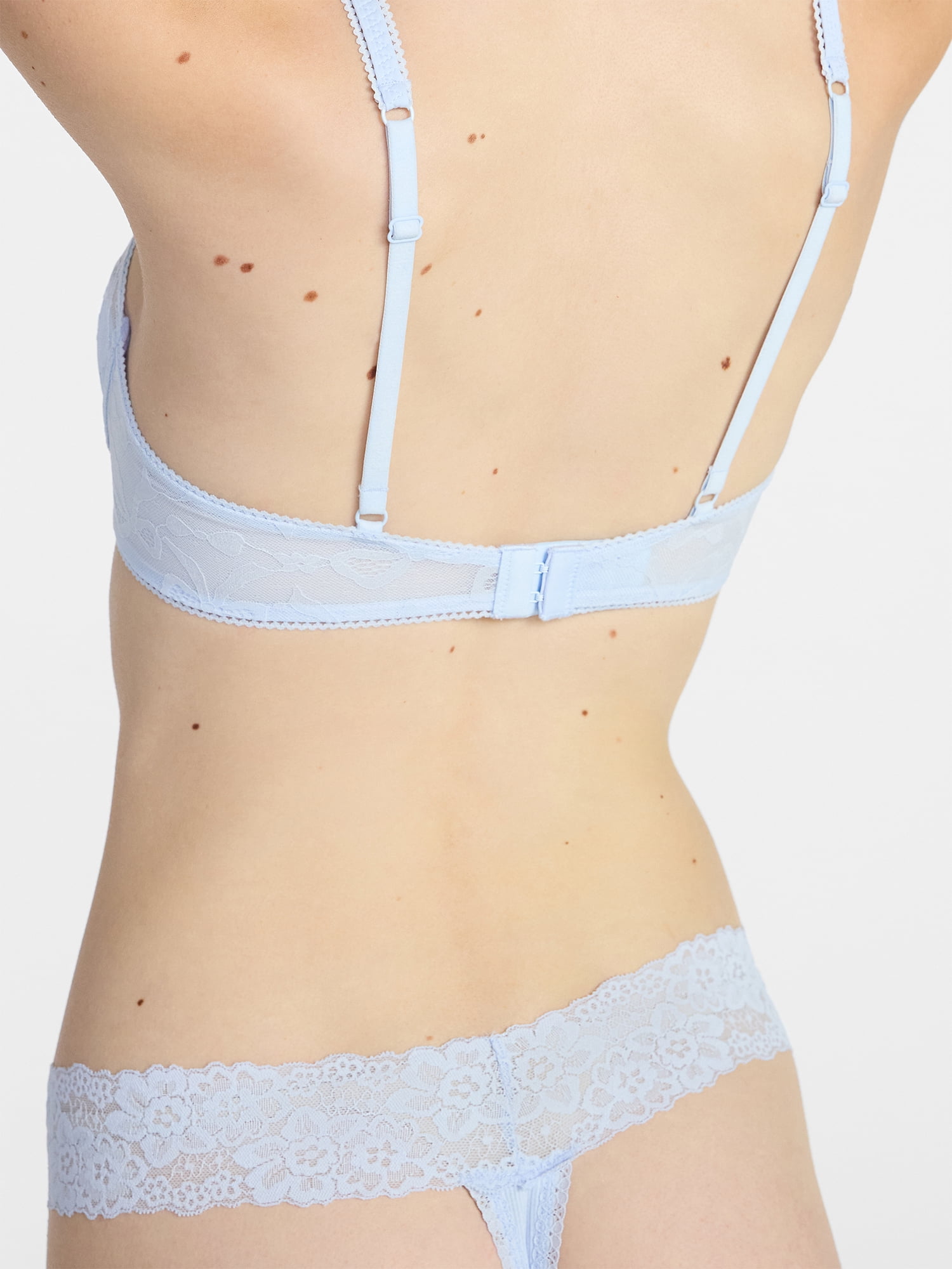 No Boundaries Lace Trim Cotton Rib Thong Panties, 3-Pack, Women's XS-XXXL