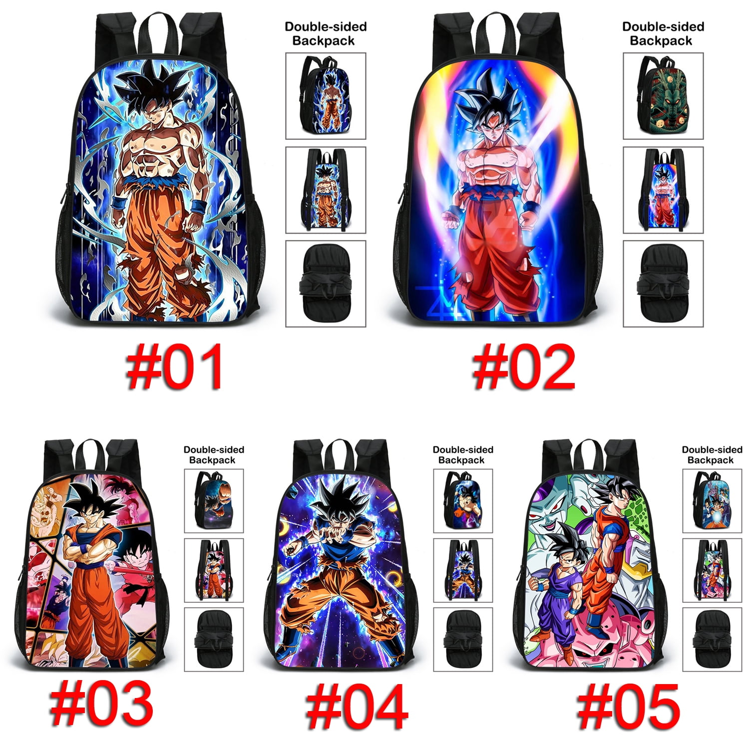 17 Inches Dragon Ball Anime Figure Cool Super Saiyan Son Goku Pattern  School Students Children's Double Sided Backpack(#02)