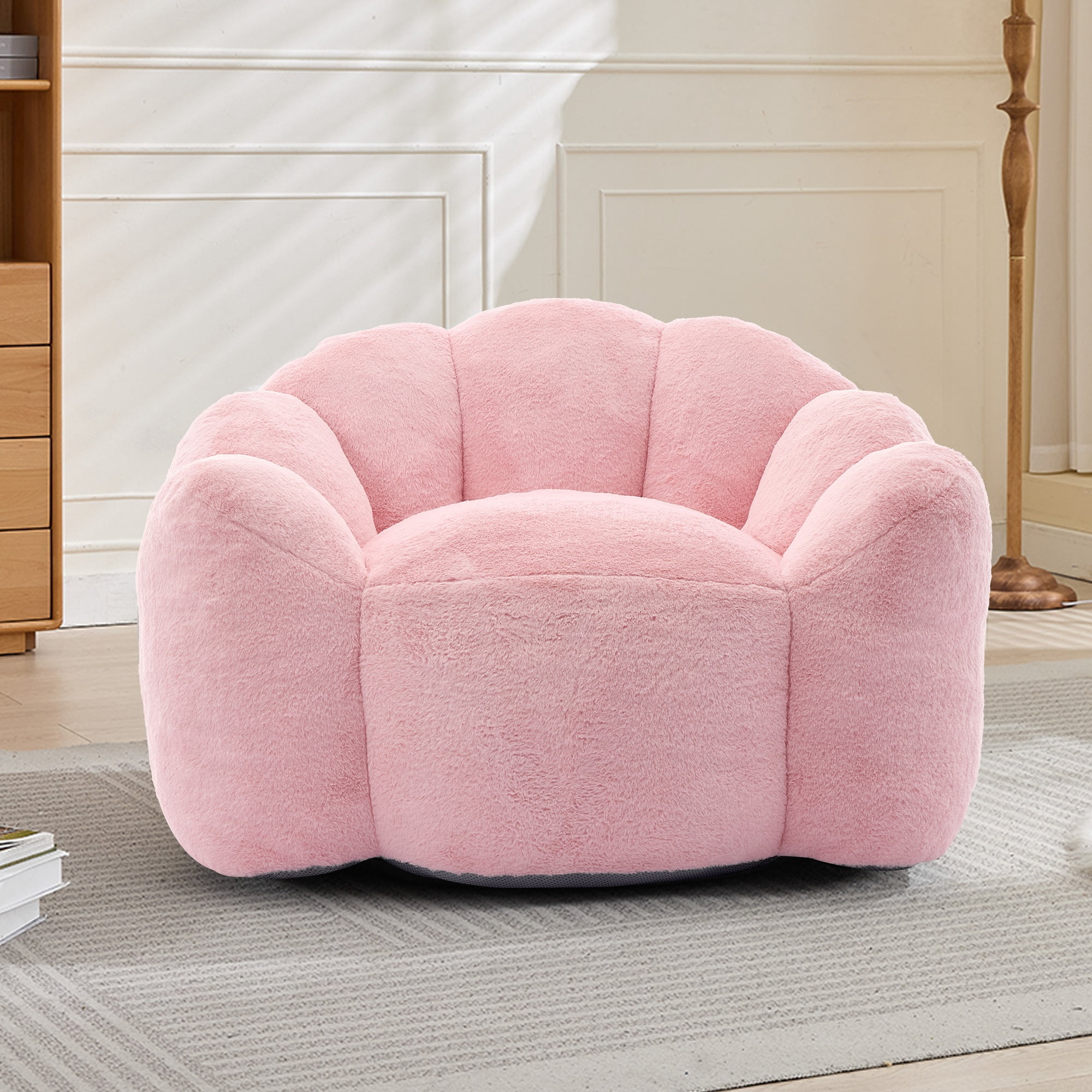 Peispie Lotus Flower Bean Bag Chair for Adults & Teens, Comfy Floor Sofa Lounge Chair with Armrests & Handle, High-Density Memory Foam Filled Pillow Reading Accent Chair for Bedroom, Pink