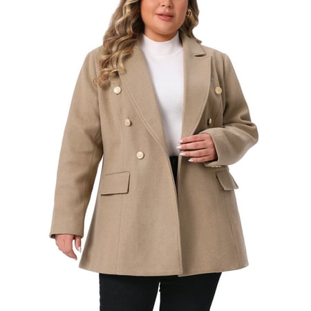 Agnes Orinda Women s Plus Size Coat Notch Double-Breasted Lapel Jacket Outwear Word Casual Coats with Pockets 3X Camel