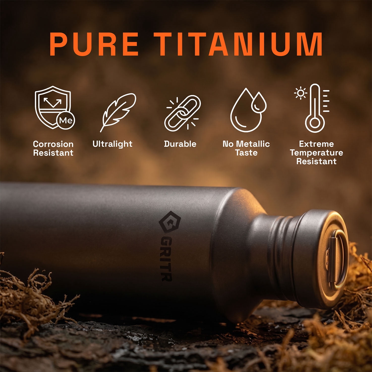 GRITR Titanium Ultralight Leakproof Reusable Sport Water Bottle, 24 fl oz