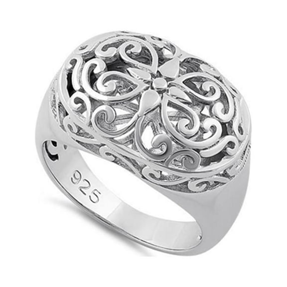 925 Sterling Silver Oxidized Platinum Plated Grandiose Filigree Women Valentines Day Gifts Ring