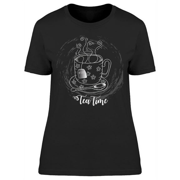 Tea Time, Cup Doodle Sketch T-Shirt Women -Image by Shutterstock, Female x-Large