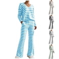thumbnail image 7 of FAWUUDO 2 Piece Lounge Sets for Women Fall Sweatsuits Striped Ribbed Knit Sweater Sets Matching Set Travel Tracksuit, 7 of 7